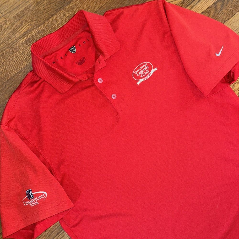 Nike‎ Golf Mens Large Red Polo PGA Tour Champions Liberty Mutual Legends of Golf